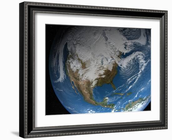 Ful Earth Showing Simulated Clouds Over North America-Stocktrek Images-Framed Photographic Print