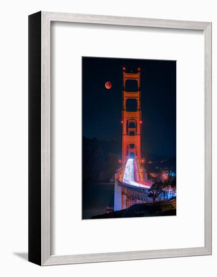 Full blood red moon rising over the Golden Gate Bridge in San Francisco, view from Battery Cranston-David Chang-Framed Photographic Print