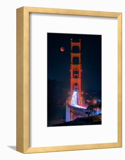 Full blood red moon rising over the Golden Gate Bridge in San Francisco, view from Battery Cranston-David Chang-Framed Photographic Print