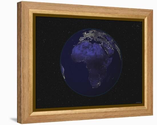 Full Earth at Night Showing Africa, Europe 2001-08-07-Stocktrek Images-Framed Premier Image Canvas