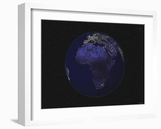 Full Earth at Night Showing Africa, Europe 2001-08-07-Stocktrek Images-Framed Photographic Print