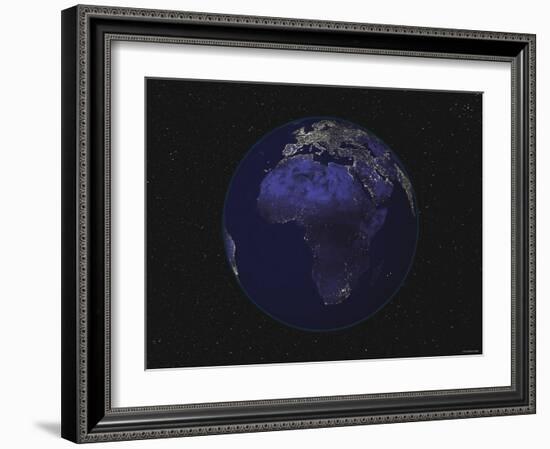 Full Earth at Night Showing Africa, Europe 2001-08-07-Stocktrek Images-Framed Photographic Print