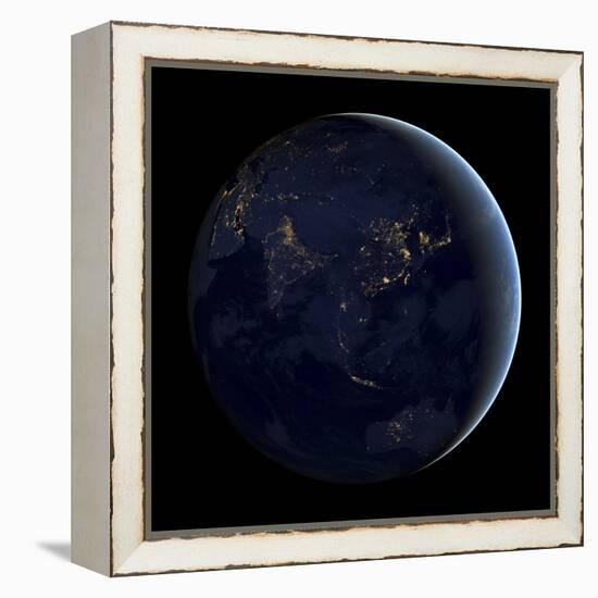 Full Earth at Night Showing City Lights of Asia And Australia-Stocktrek Images-Framed Premier Image Canvas