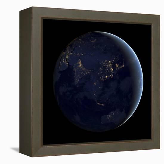 Full Earth at Night Showing City Lights of Asia And Australia-Stocktrek Images-Framed Premier Image Canvas