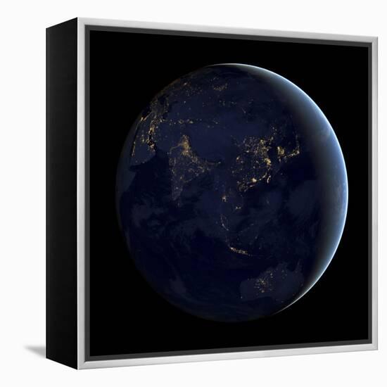 Full Earth at Night Showing City Lights of Asia And Australia-Stocktrek Images-Framed Premier Image Canvas