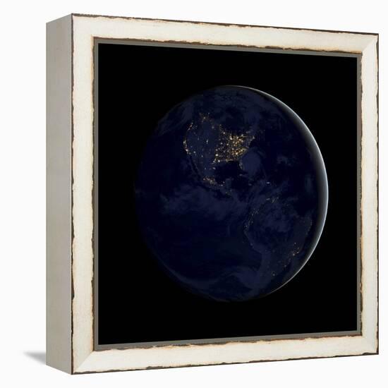 Full Earth at Night Showing City Lights of the Americas-Stocktrek Images-Framed Premier Image Canvas