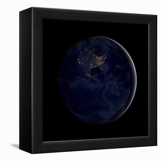 Full Earth at Night Showing City Lights of the Americas-Stocktrek Images-Framed Premier Image Canvas