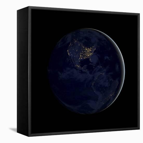 Full Earth at Night Showing City Lights of the Americas-Stocktrek Images-Framed Premier Image Canvas