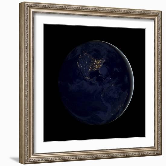 Full Earth at Night Showing City Lights of the Americas-Stocktrek Images-Framed Photographic Print