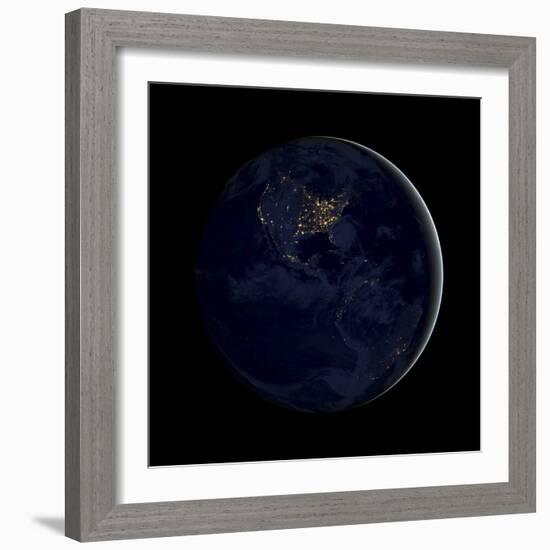 Full Earth at Night Showing City Lights of the Americas-Stocktrek Images-Framed Photographic Print