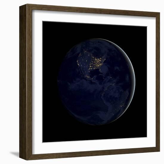 Full Earth at Night Showing City Lights of the Americas-Stocktrek Images-Framed Photographic Print