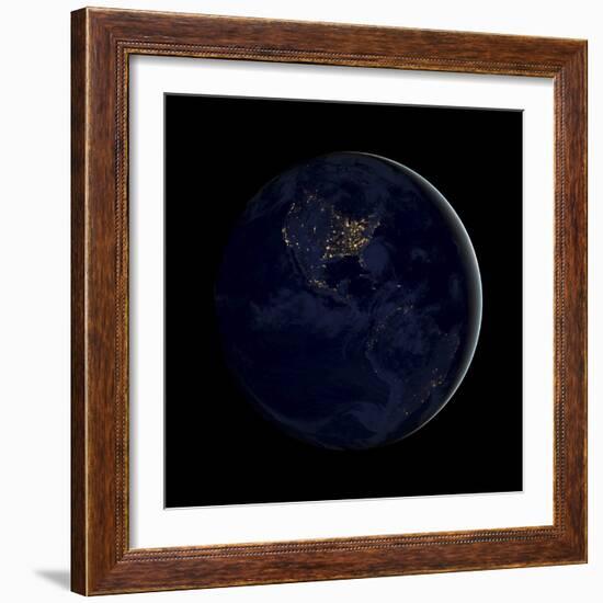 Full Earth at Night Showing City Lights of the Americas-Stocktrek Images-Framed Photographic Print