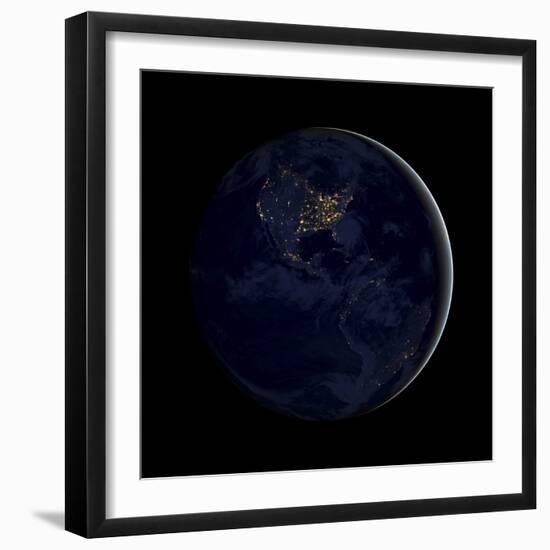 Full Earth at Night Showing City Lights of the Americas-Stocktrek Images-Framed Photographic Print