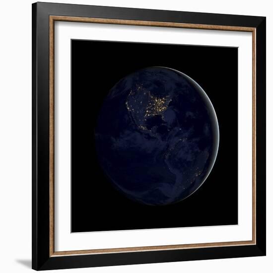 Full Earth at Night Showing City Lights of the Americas-Stocktrek Images-Framed Photographic Print