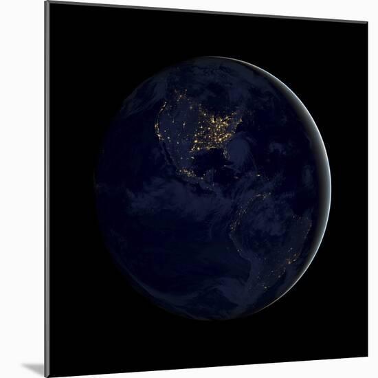 Full Earth at Night Showing City Lights of the Americas-Stocktrek Images-Mounted Photographic Print