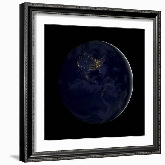 Full Earth at Night Showing City Lights of the Americas-Stocktrek Images-Framed Photographic Print