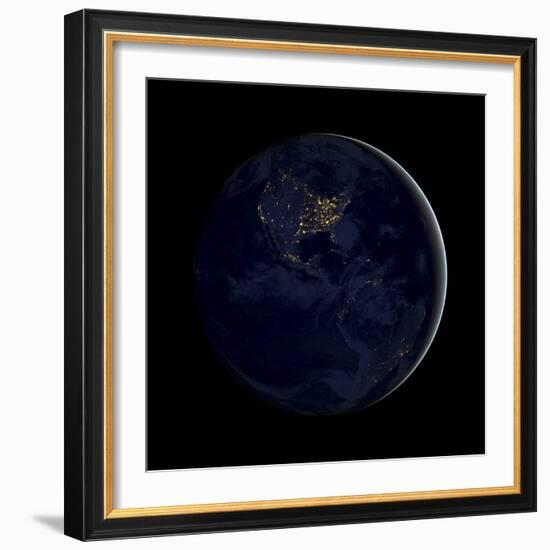 Full Earth at Night Showing City Lights of the Americas-Stocktrek Images-Framed Photographic Print