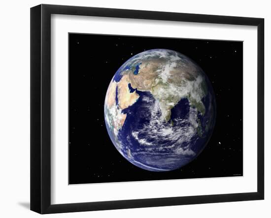 Full Earth Showing Europe and Asia (With Stars)-Stocktrek Images-Framed Photographic Print