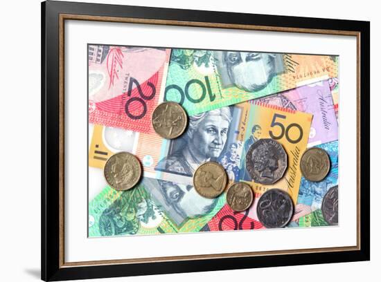 Full-Frame of Australian Notes and Coins-Robyn Mackenzie-Framed Photographic Print