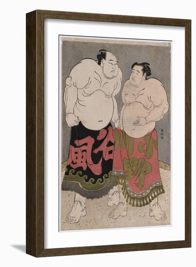 Full-Length Portraits of the Wrestlers Onogawa Kisaburo-Katsukawa Shunko-Framed Giclee Print