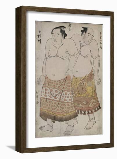 Full Length Portraits of Wrestlers of the Eastern Group, Depicting Uzugafuchi and Onagawa-Katsukawa Shunsho-Framed Giclee Print