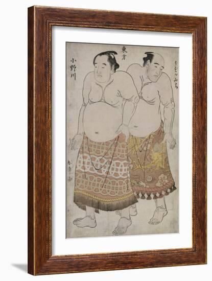 Full Length Portraits of Wrestlers of the Eastern Group, Depicting Uzugafuchi and Onagawa-Katsukawa Shunsho-Framed Giclee Print