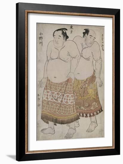 Full Length Portraits of Wrestlers of the Eastern Group, Depicting Uzugafuchi and Onagawa-Katsukawa Shunsho-Framed Giclee Print