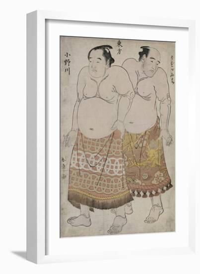 Full Length Portraits of Wrestlers of the Eastern Group, Depicting Uzugafuchi and Onagawa-Katsukawa Shunsho-Framed Giclee Print