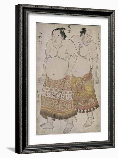 Full Length Portraits of Wrestlers of the Eastern Group, Depicting Uzugafuchi and Onagawa-Katsukawa Shunsho-Framed Giclee Print