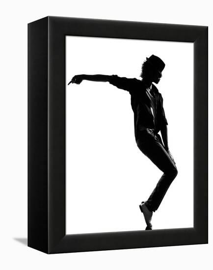 Full Length Silhouette Of A Young Man Dancer Dancing Funky Hip Hop R And B-OSTILL-Framed Stretched Canvas