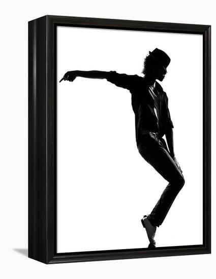 Full Length Silhouette Of A Young Man Dancer Dancing Funky Hip Hop R And B-OSTILL-Framed Stretched Canvas