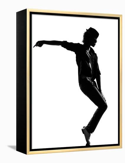 Full Length Silhouette Of A Young Man Dancer Dancing Funky Hip Hop R And B-OSTILL-Framed Stretched Canvas