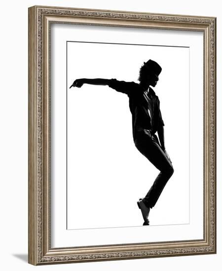 Full Length Silhouette Of A Young Man Dancer Dancing Funky Hip Hop R And B-OSTILL-Framed Art Print