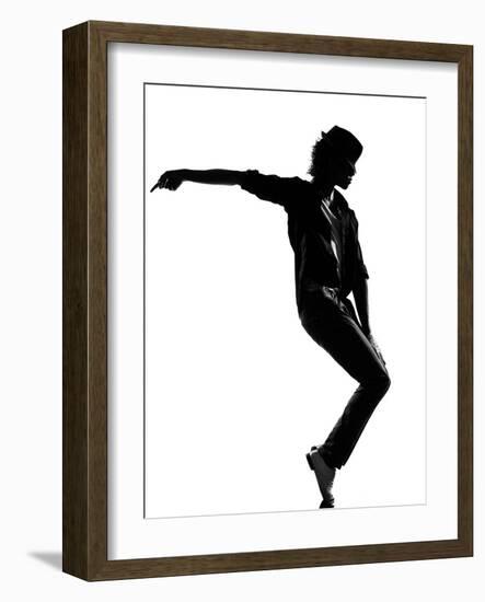 Full Length Silhouette Of A Young Man Dancer Dancing Funky Hip Hop R And B-OSTILL-Framed Art Print