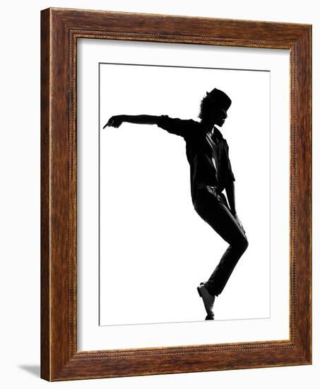 Full Length Silhouette Of A Young Man Dancer Dancing Funky Hip Hop R And B-OSTILL-Framed Art Print