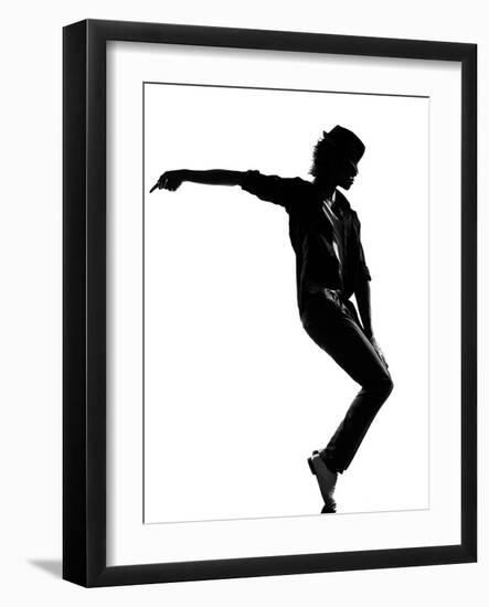 Full Length Silhouette Of A Young Man Dancer Dancing Funky Hip Hop R And B-OSTILL-Framed Art Print