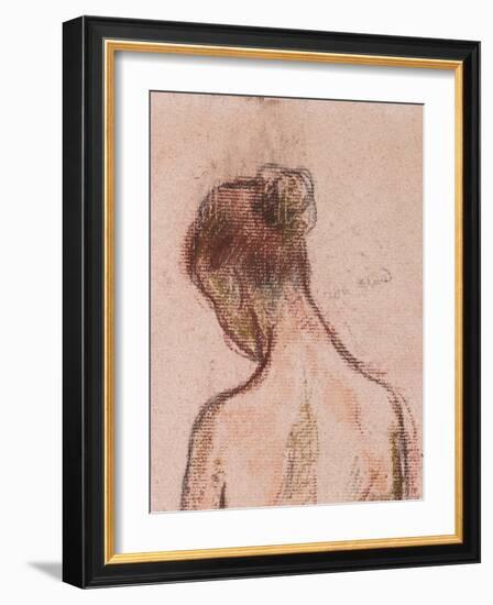 Full-Length Standing Nude of a Woman, from behind (Detail), before 1903 (Pastels on Pink Paper)-Camille Pissarro-Framed Giclee Print