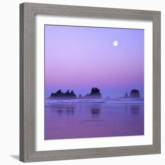 Full moon above seastacks, Olympic National Park, Washington, USA-Charles Gurche-Framed Photographic Print