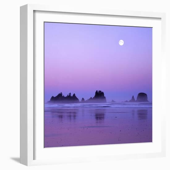 Full moon above seastacks, Olympic National Park, Washington, USA-Charles Gurche-Framed Photographic Print