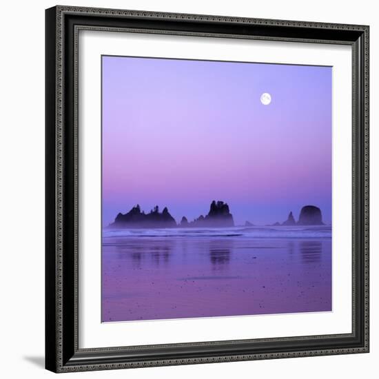 Full moon above seastacks, Olympic National Park, Washington, USA-Charles Gurche-Framed Photographic Print