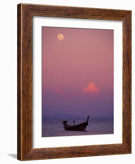 Full Moon and Sunset Behind Fishing Boat, Phi Phi Island, Thailand-Claudia Adams-Framed Photographic Print