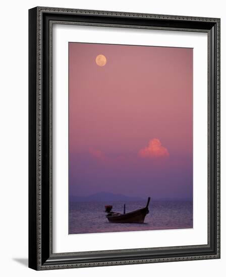 Full Moon and Sunset Behind Fishing Boat, Phi Phi Island, Thailand-Claudia Adams-Framed Photographic Print