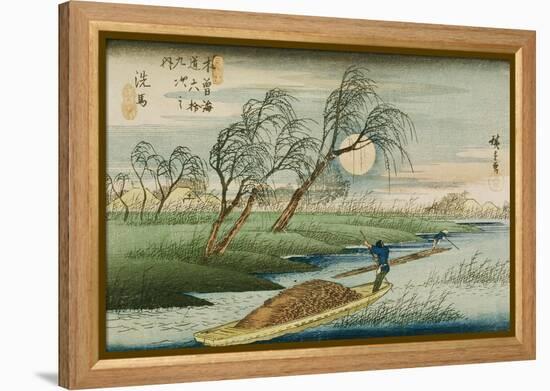 Full Moon at Seba, from the Series "69 Stations of the Kisokaido", circa 1837-42-Ando Hiroshige-Framed Premier Image Canvas