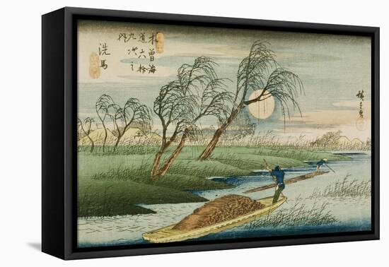 Full Moon at Seba, from the Series "69 Stations of the Kisokaido", circa 1837-42-Ando Hiroshige-Framed Premier Image Canvas