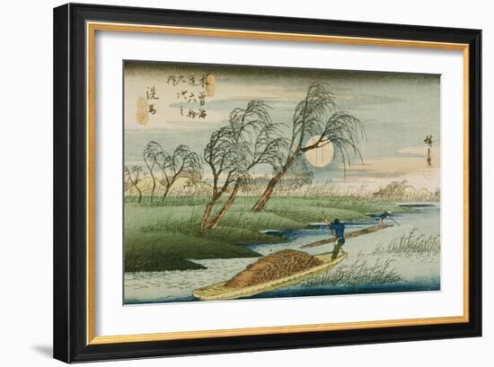 Full Moon at Seba, from the Series "69 Stations of the Kisokaido", circa 1837-42-Ando Hiroshige-Framed Giclee Print