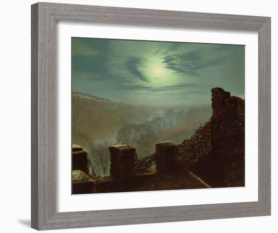 Full Moon Behind Cirrus Cloud from the Roundhay Park Castle Battlements-John Atkinson Grimshaw-Framed Giclee Print