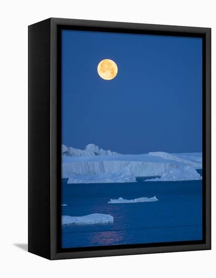 Full Moon. Ilulissat Icefjord also called kangia or Ilulissat Kangerlua at Disko Bay.-Martin Zwick-Framed Premier Image Canvas