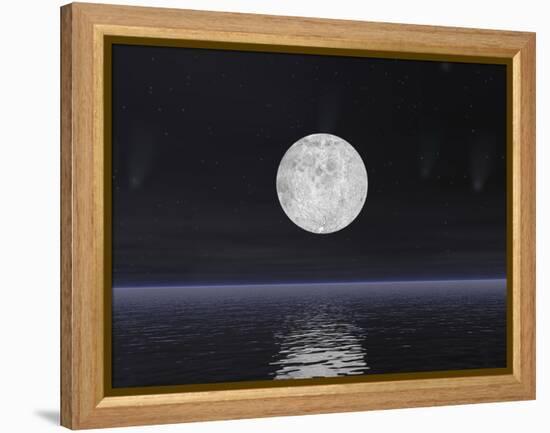 Full Moon on a Dark Night with Stars and Comets over the Ocean-null-Framed Stretched Canvas