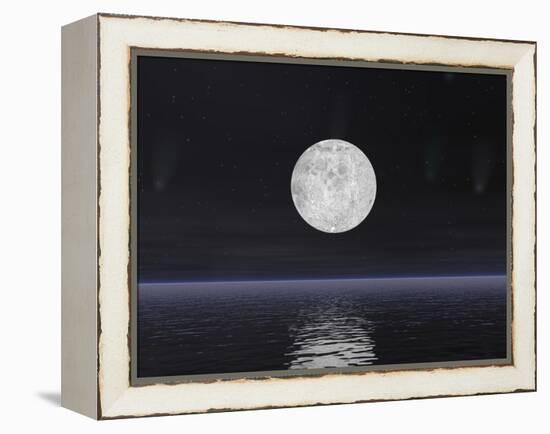 Full Moon on a Dark Night with Stars and Comets over the Ocean-null-Framed Stretched Canvas