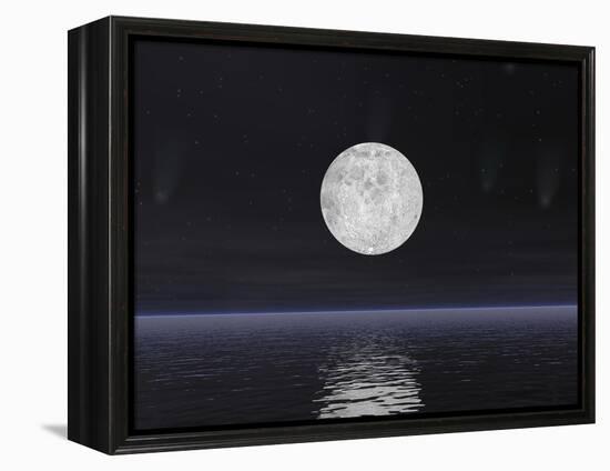 Full Moon on a Dark Night with Stars and Comets over the Ocean-null-Framed Stretched Canvas